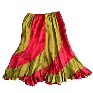 Zuzka Fabricology New York 100% Silk Striped Skirt, Green/Red, Size LARGE